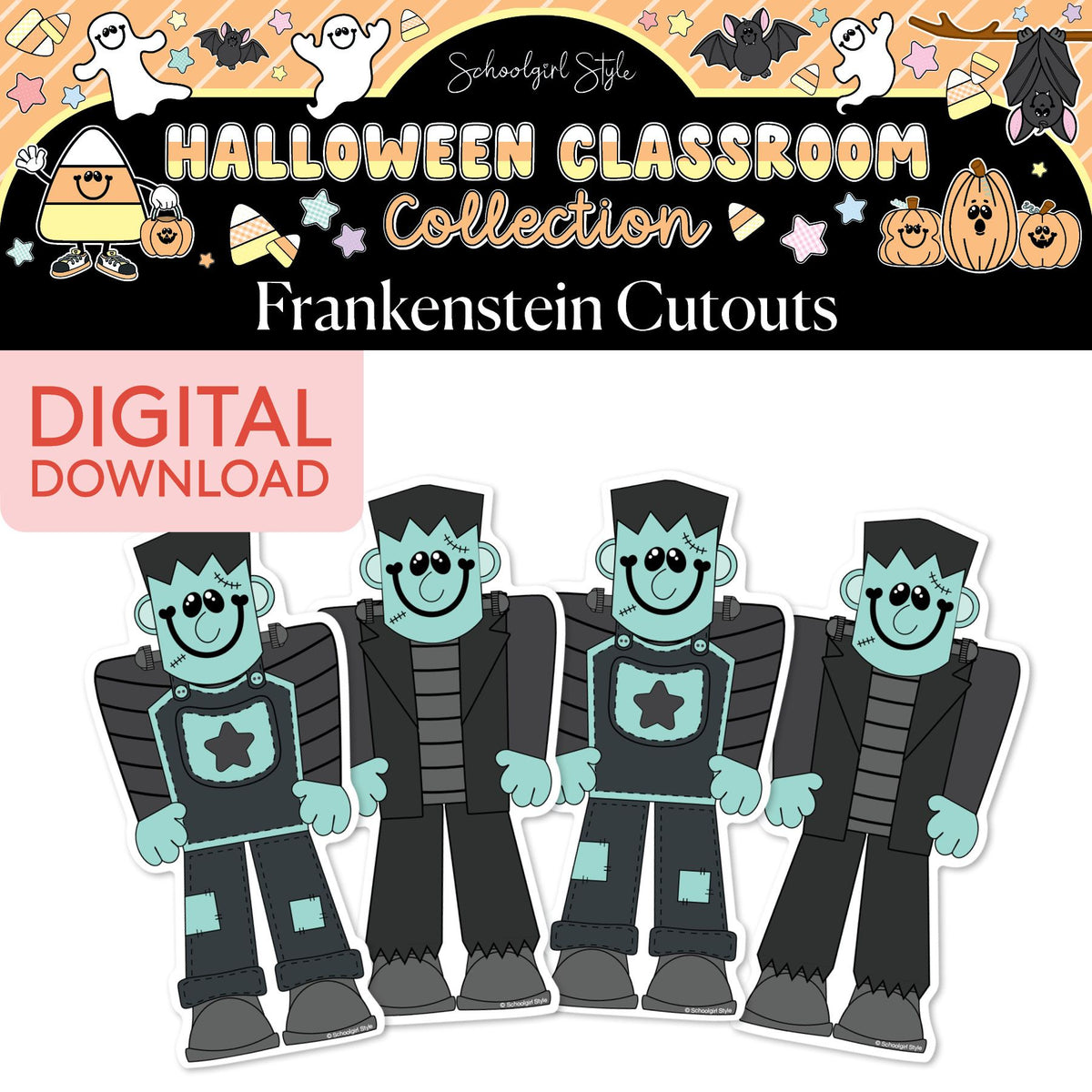 Printable Pastel Halloween Frankenstein Cutouts