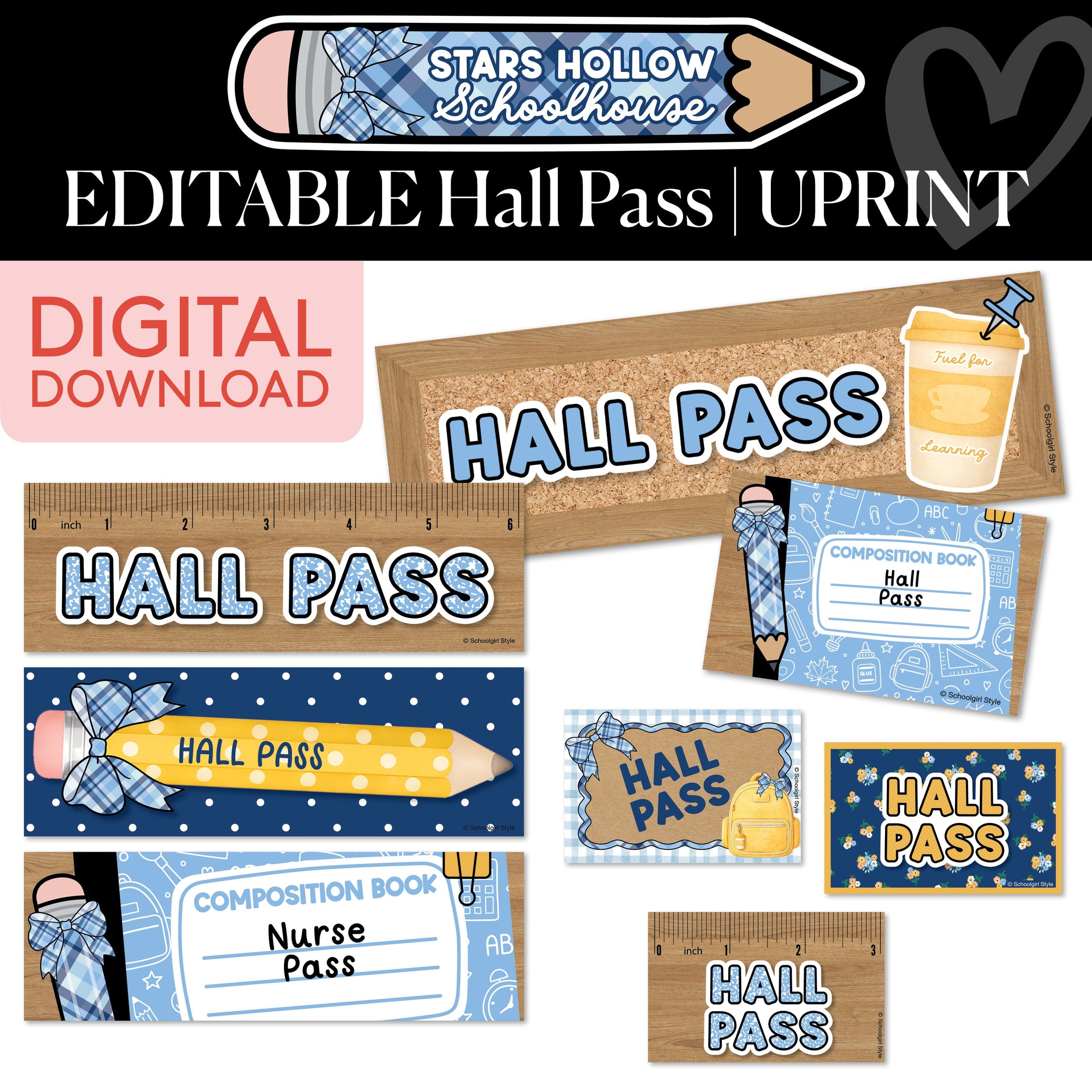 Printable Cozy Editable Hall Pass | Stars Hollow Schoolhouse