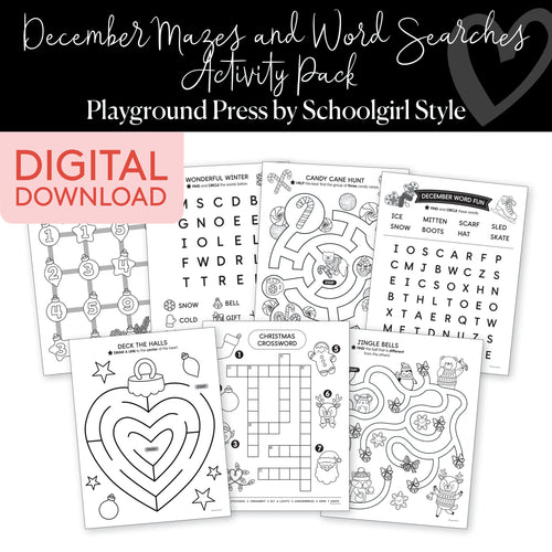 December mazes and word searches activity pack