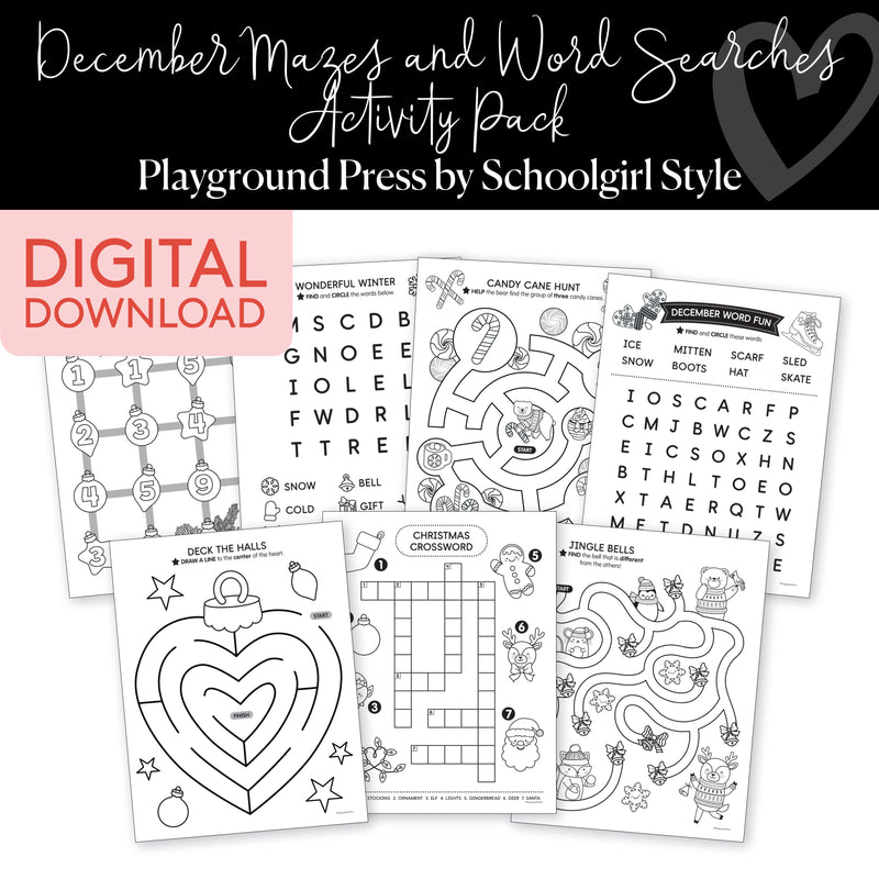 December mazes and word searches activity pack