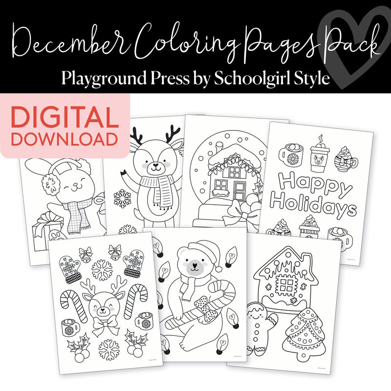 December Coloring Pages Pack | Playground Press by Schoolgirl Style