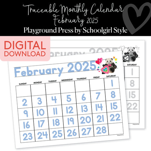 Traceable monthly calendar February 2025