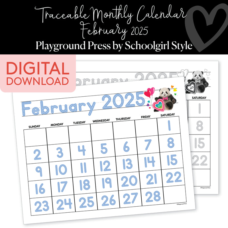 Traceable monthly calendar February 2025