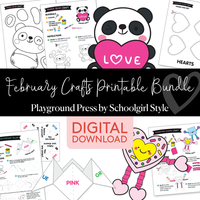 Affirmation Fortune Teller, Valentine Shape Person, Heart Panda | February Crafts Bundle | Printable Classroom Bundle