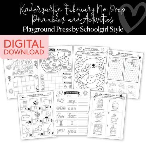 Kindergarten February No Prep Printables and Activities 