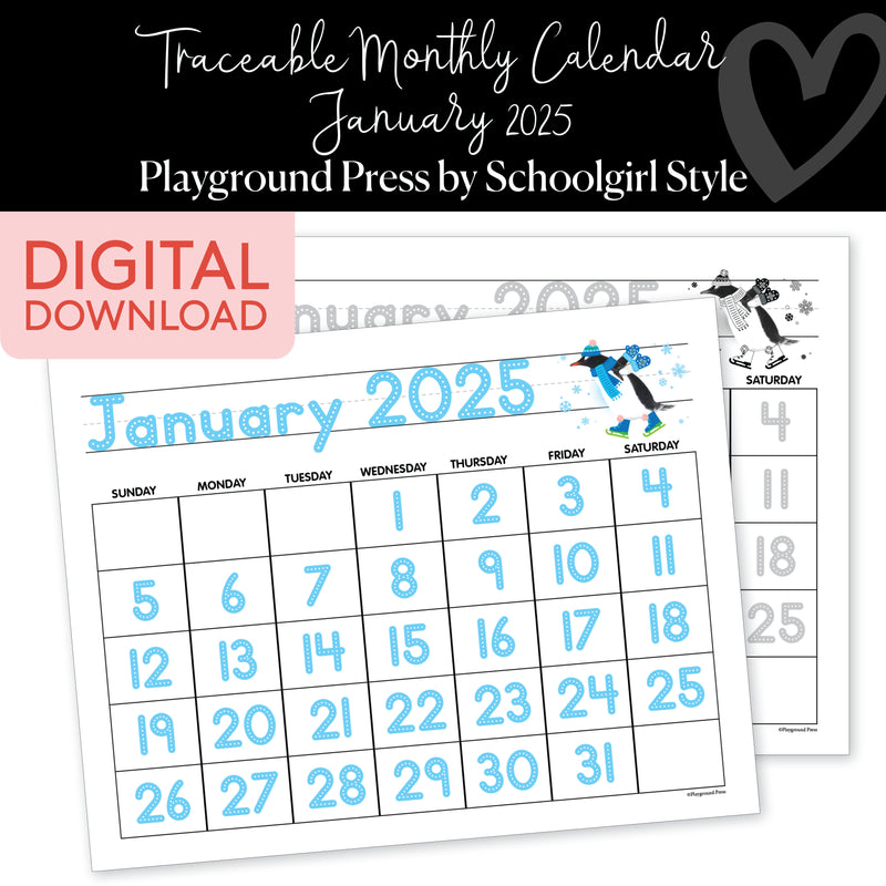 Traceable monthly calendar January 2025