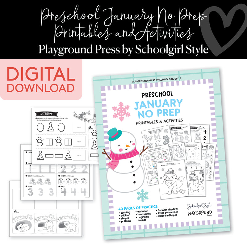 Preschool january no prep printables and activities