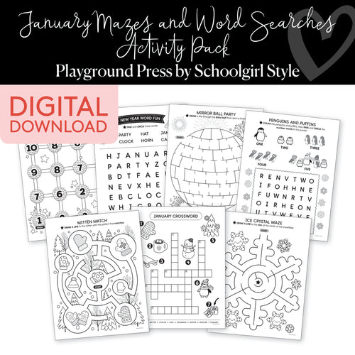 January mazes and word searches for kids