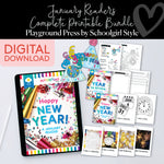 I Can Count Penguins, Let's Build a Snowman, Winter Fun, Happy New Year | January Reader Bundle | Yellow Reader | Playground Press by Schoolgirl Style