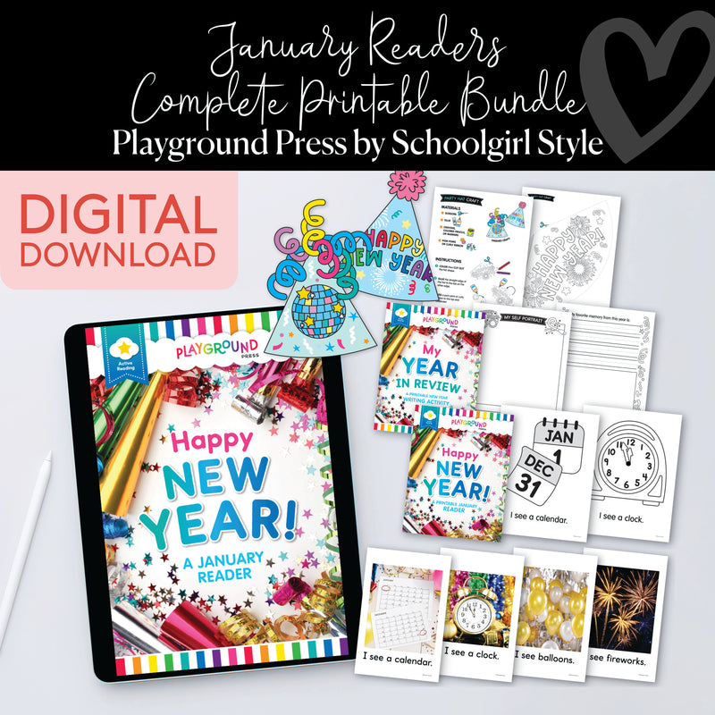 I Can Count Penguins, Let's Build a Snowman, Winter Fun, Happy New Year | January Reader Bundle | Yellow Reader | Playground Press by Schoolgirl Style