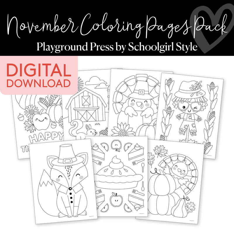 November Coloring Pages Pack | Playground Press by Schoolgirl Style