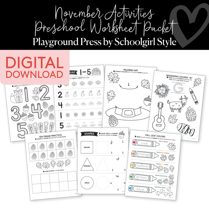 November Preschool Packet | Playground Press by Schoolgirl Style