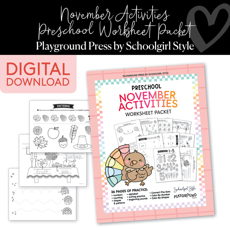 November Preschool Packet | Playground Press by Schoolgirl Style