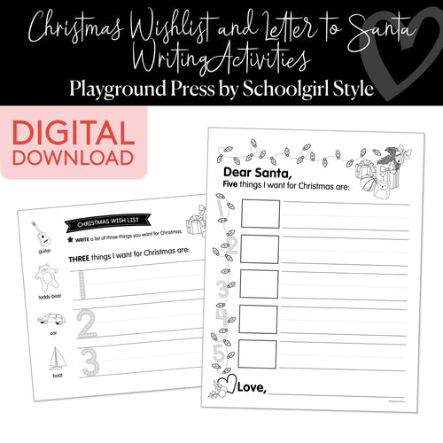 Christmas wishlist and letter to Santa writing activities