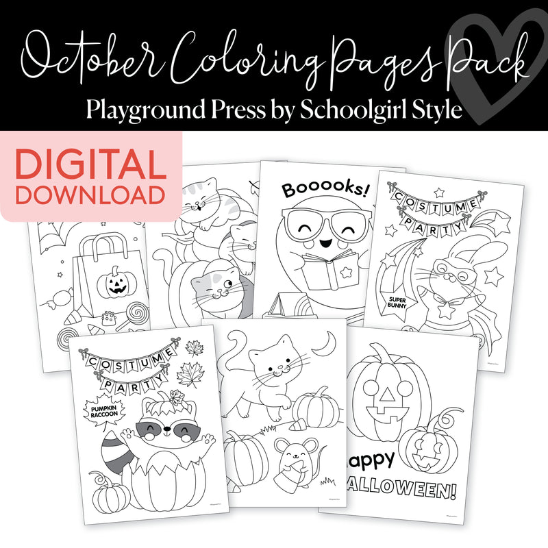 October Coloring Pages Pack | Playground Press by Schoolgirl Style