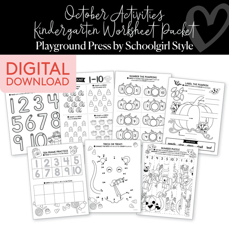 October Kindergarten Packet | Playground Press by Schoolgirl Style