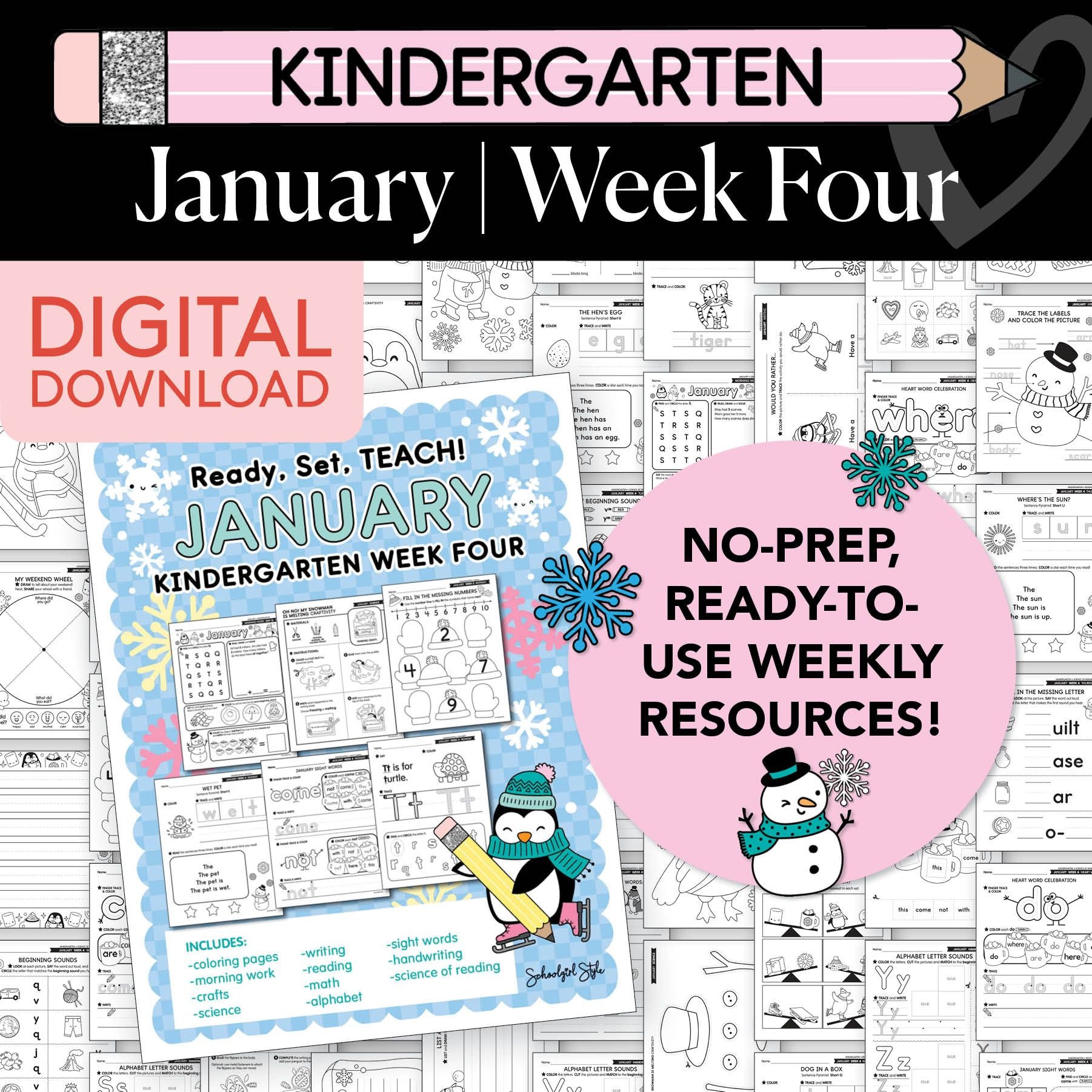 Printable Kindergarten January Week 4 Resources