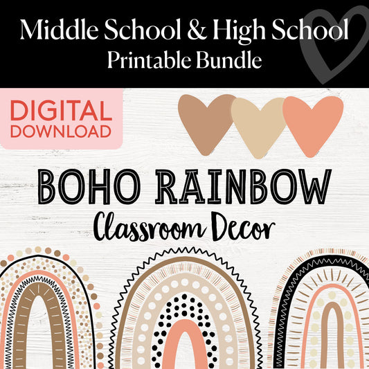 Boho Rainbow Classroom Decor | Middle School & High School Printable Bundle