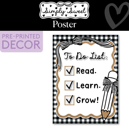 Read Learn Grow Classic Black and White Poster | Simply Sweet