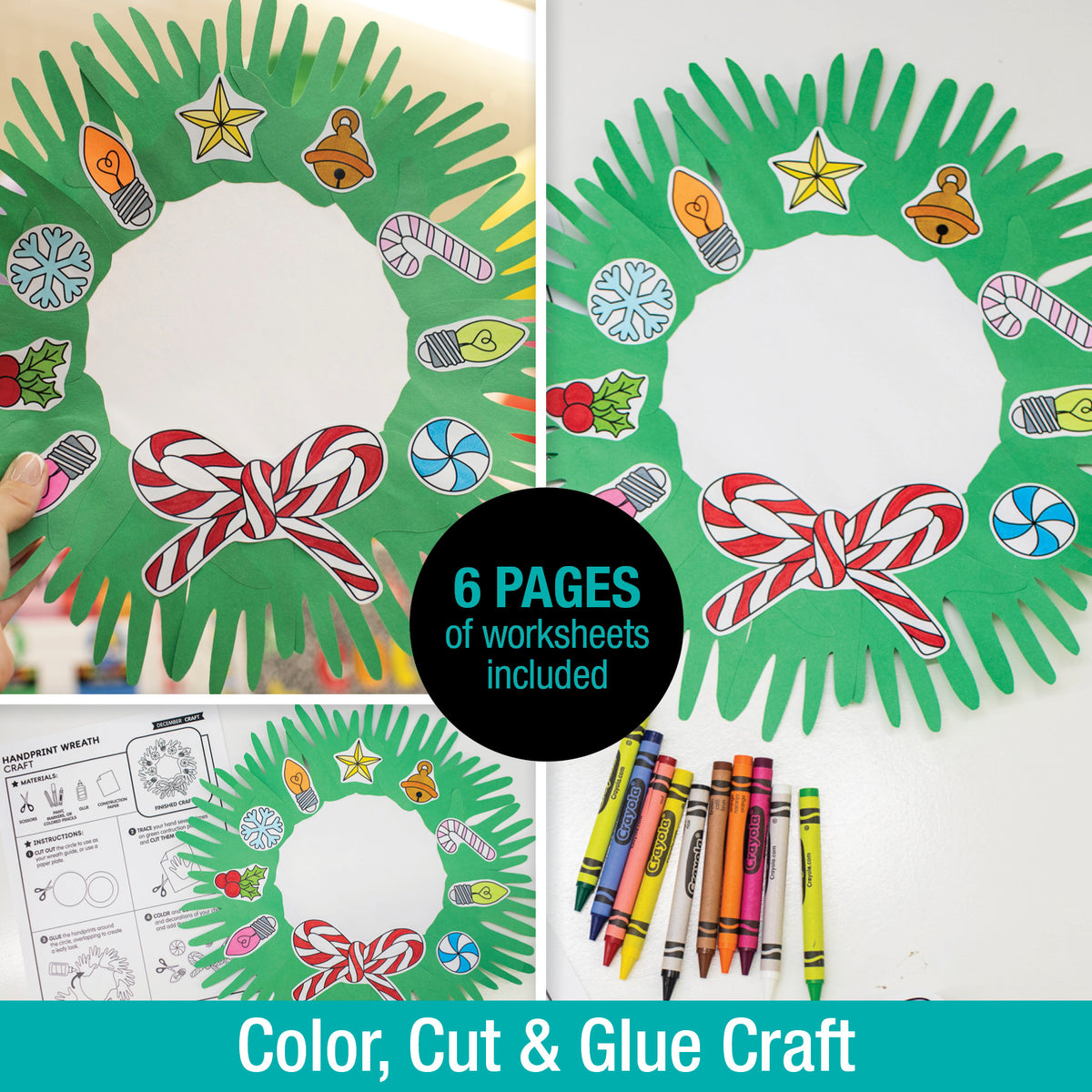 Printable December Handprint Wreath Craft