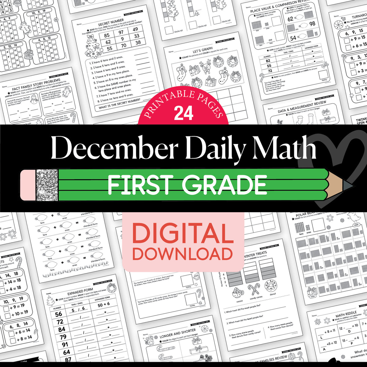 Printable First Grade December Daily Math Worksheets