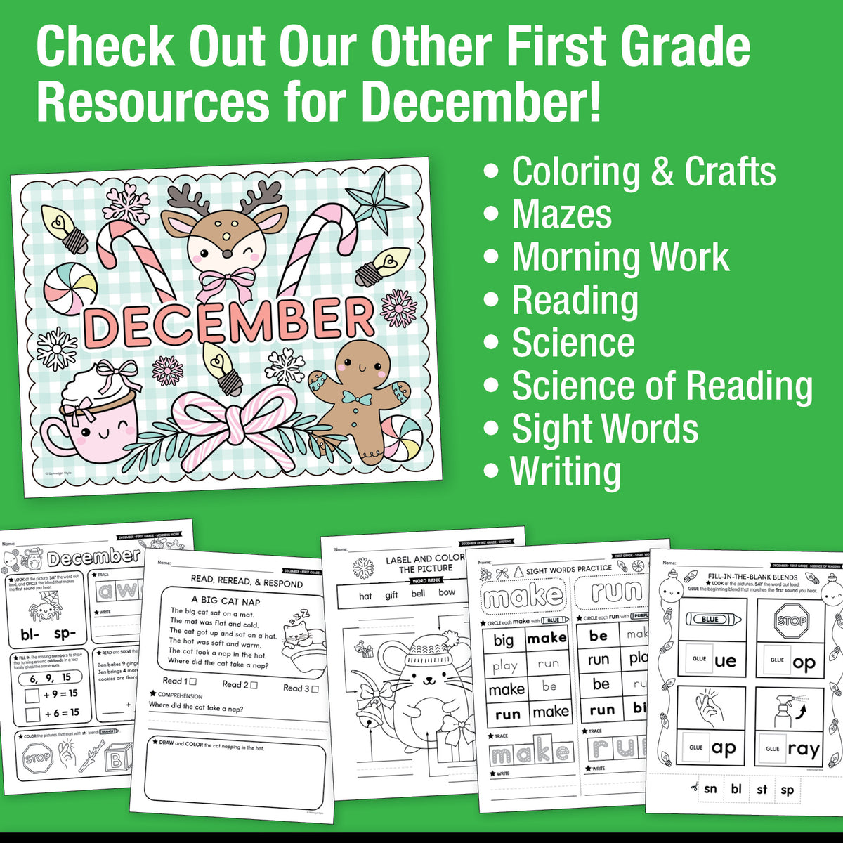 Printable First Grade December Daily Math Worksheets