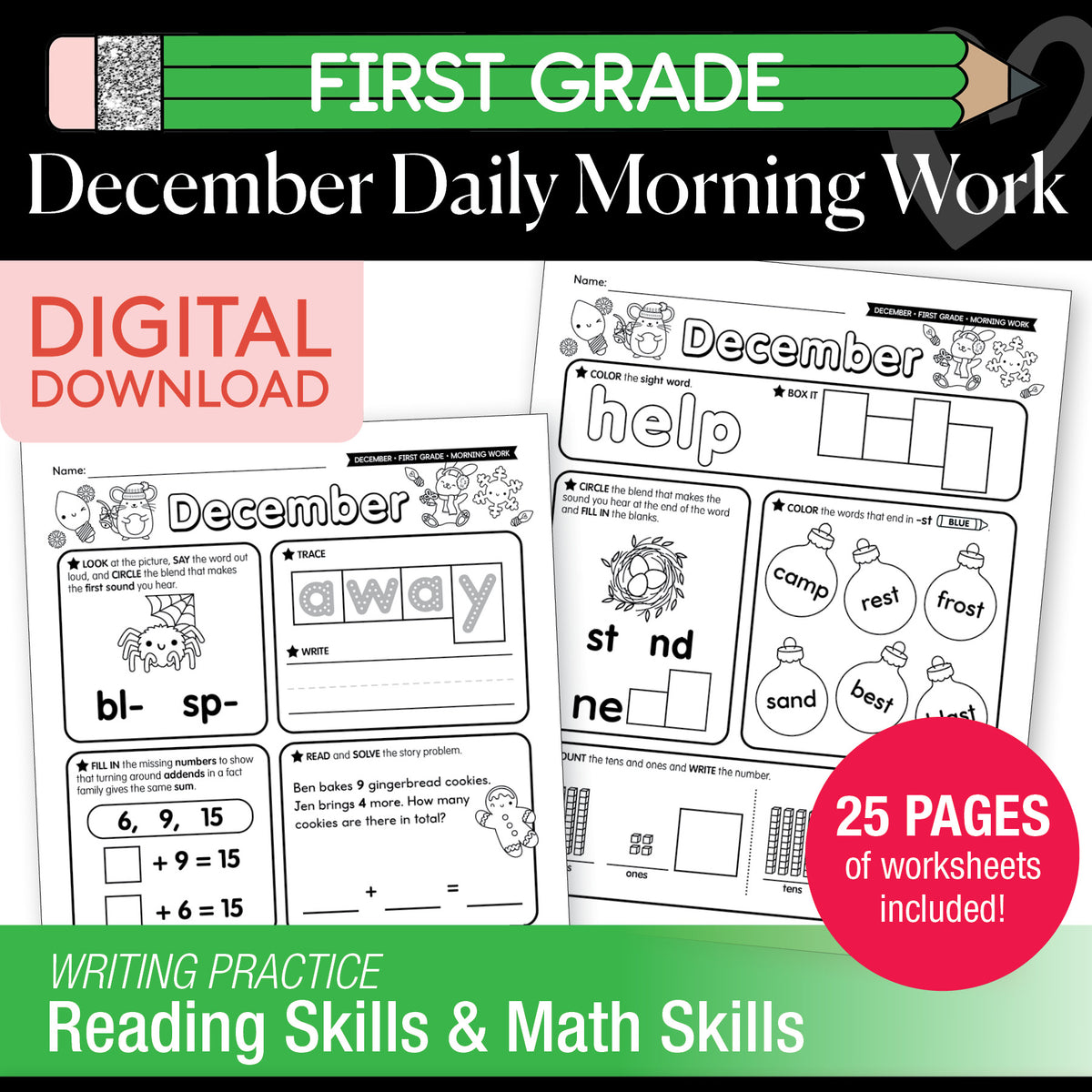 Printable First Grade December Daily Morning Work