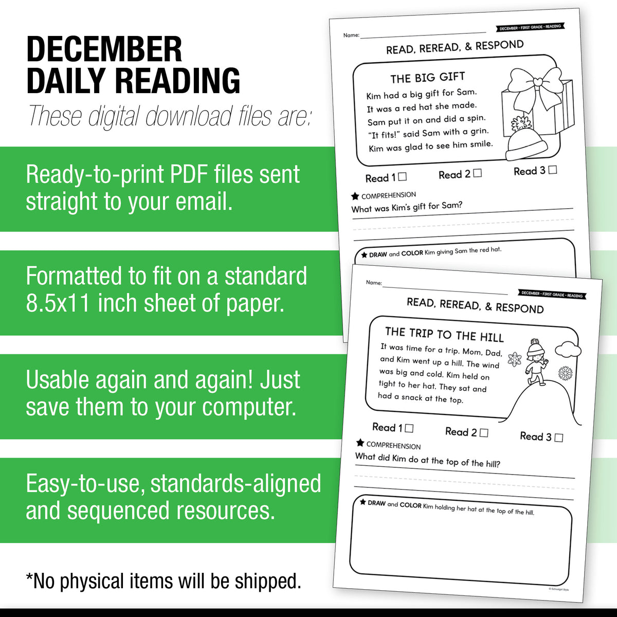 Printable First Grade December Daily Reading