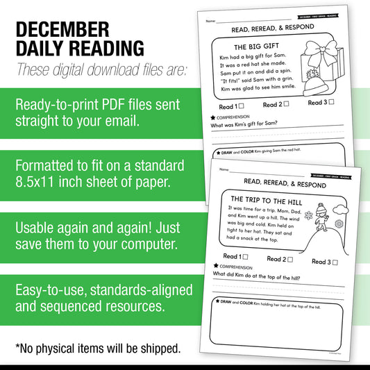 Printable First Grade December Daily Reading