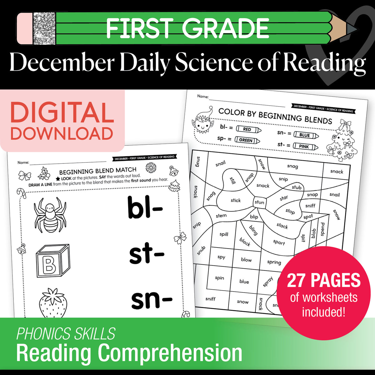 Printable First Grade December Daily Science of Reading
