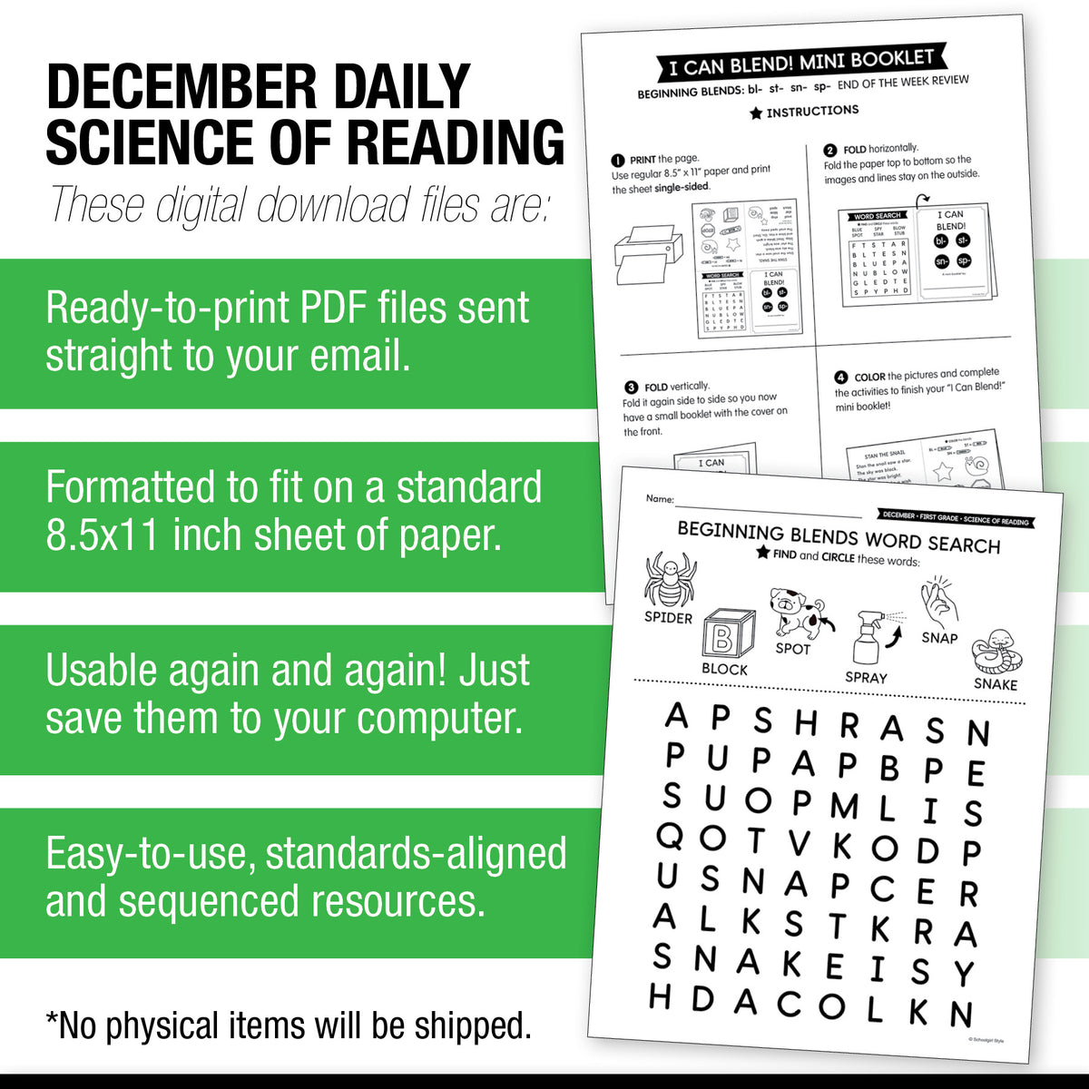Printable First Grade December Daily Science of Reading