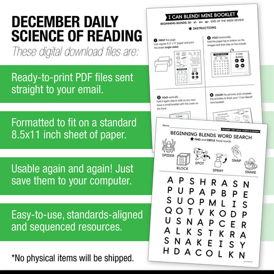 Printable First Grade December Daily Science of Reading