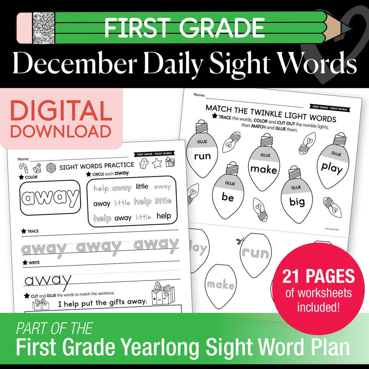 Printable First Grade December Daily Sight Words