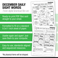 Load image into Gallery viewer, Printable First Grade December Daily Sight Words
