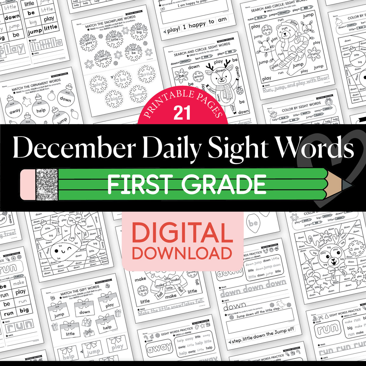 Printable First Grade December Daily Sight Words