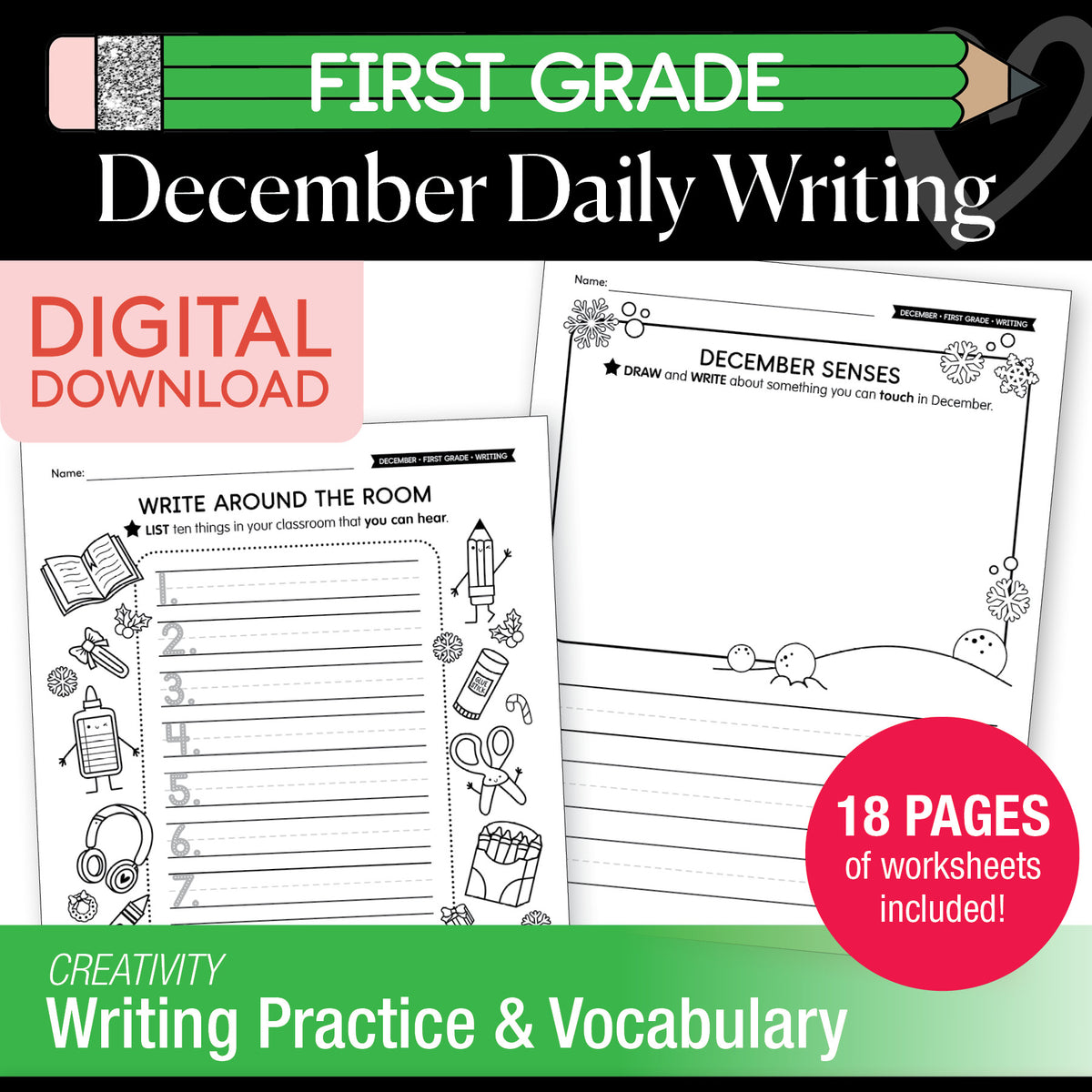 Printable First Grade December Daily Writing