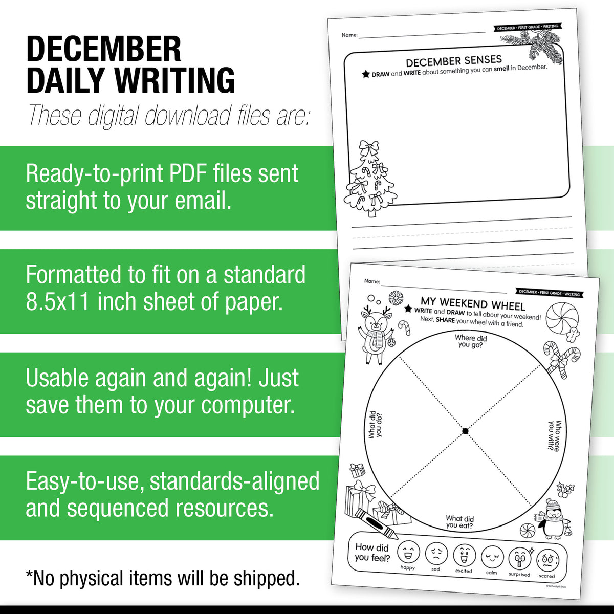 Printable First Grade December Daily Writing