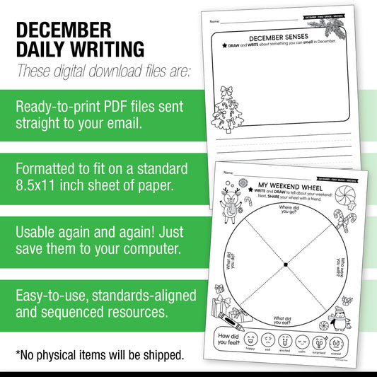 Printable First Grade December Daily Writing