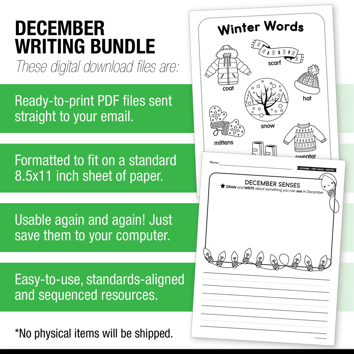 Printable First Grade December Writing Bundle