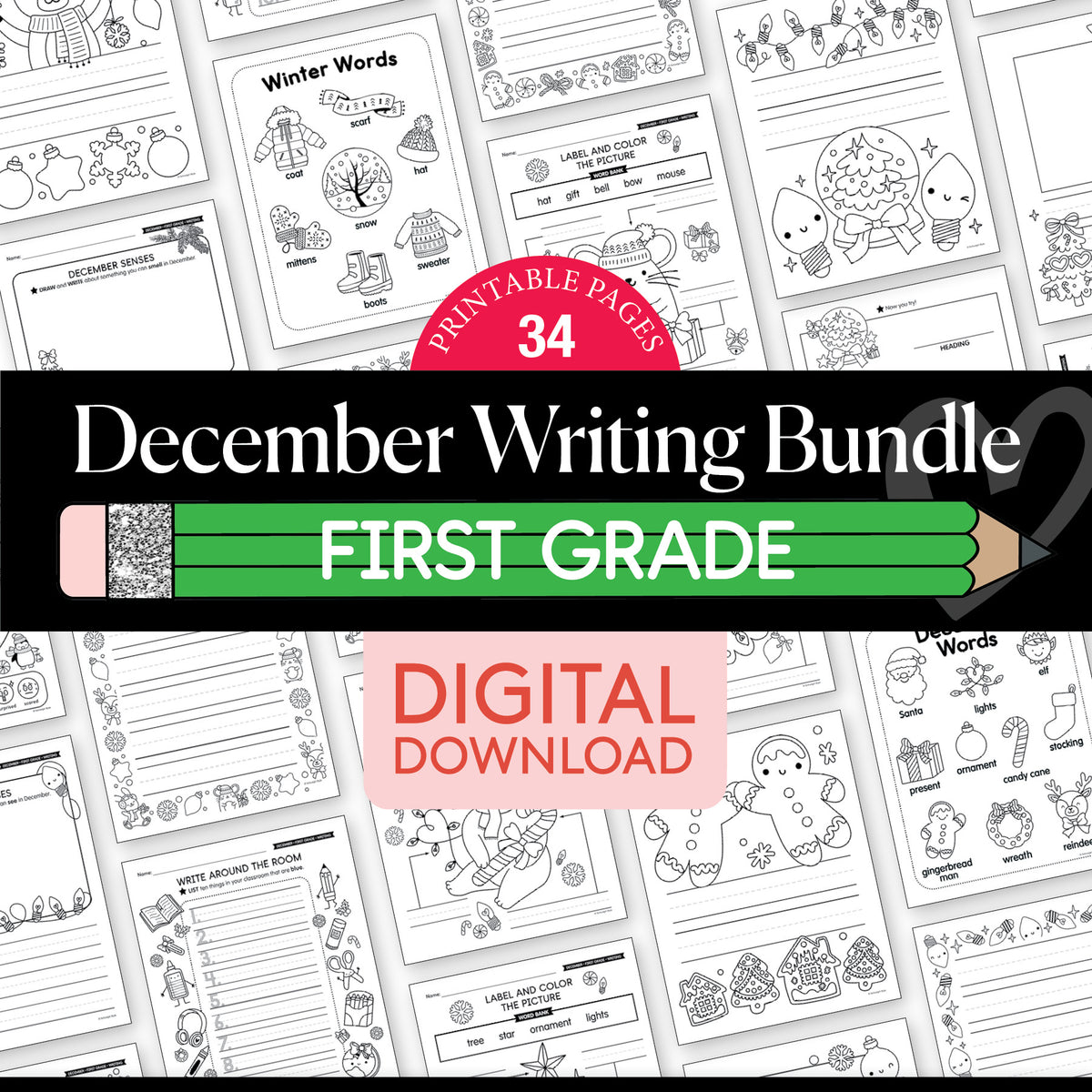 Printable First Grade December Writing Bundle