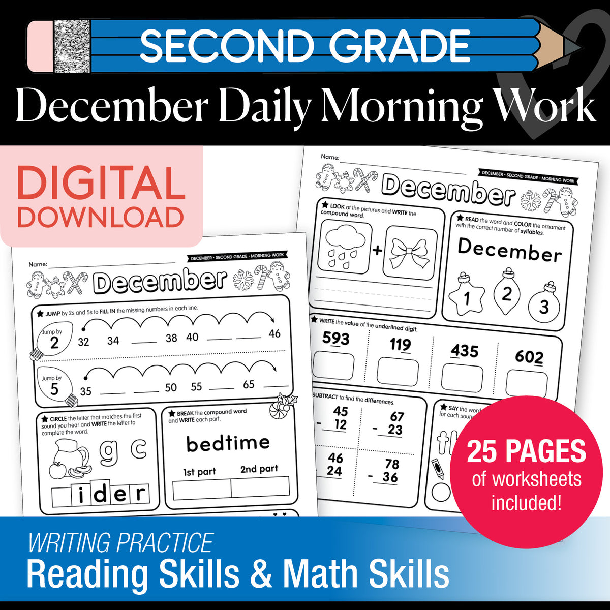 Printable Second Grade December Daily Morning Work