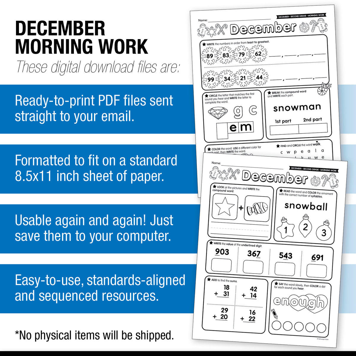 Printable Second Grade December Daily Morning Work