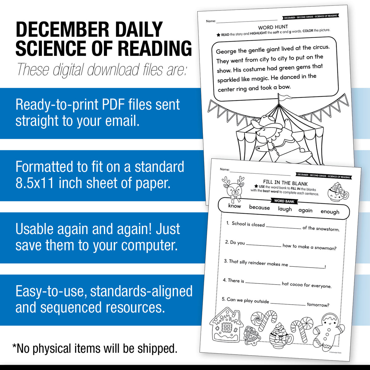 Printable Second Grade December Daily Science of Reading