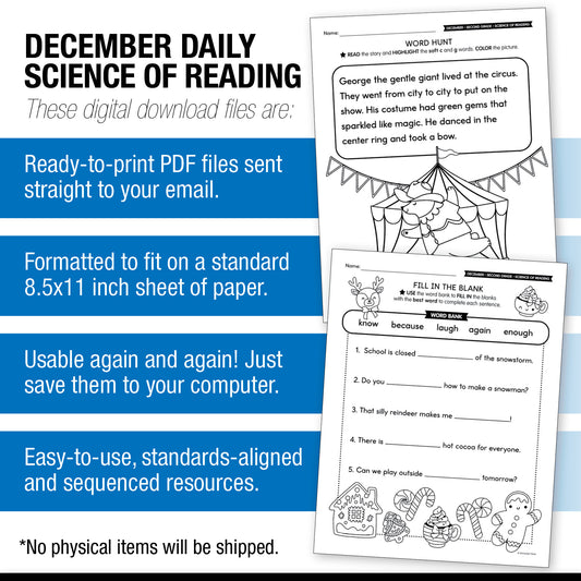 Printable Second Grade December Daily Science of Reading