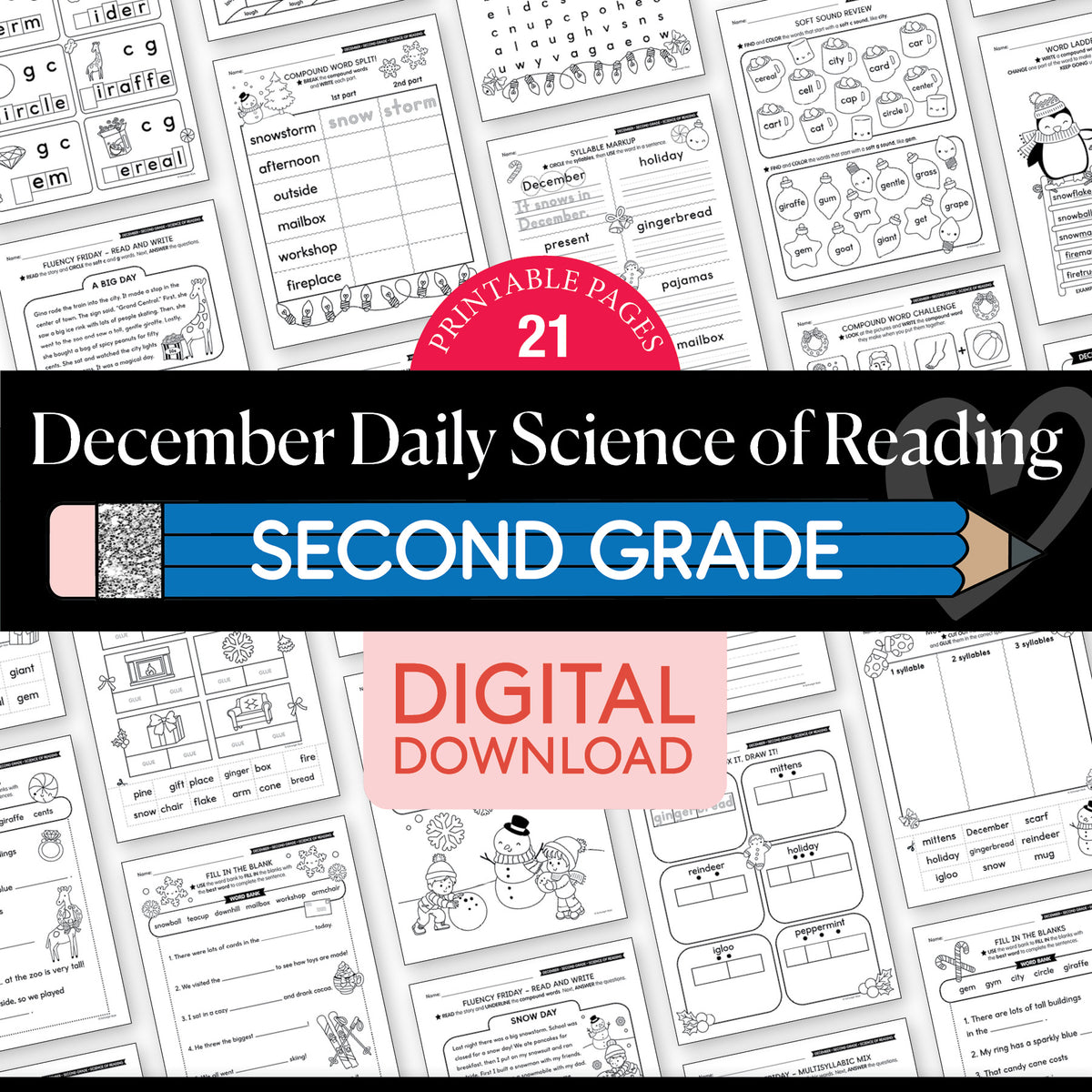 Printable Second Grade December Daily Science of Reading
