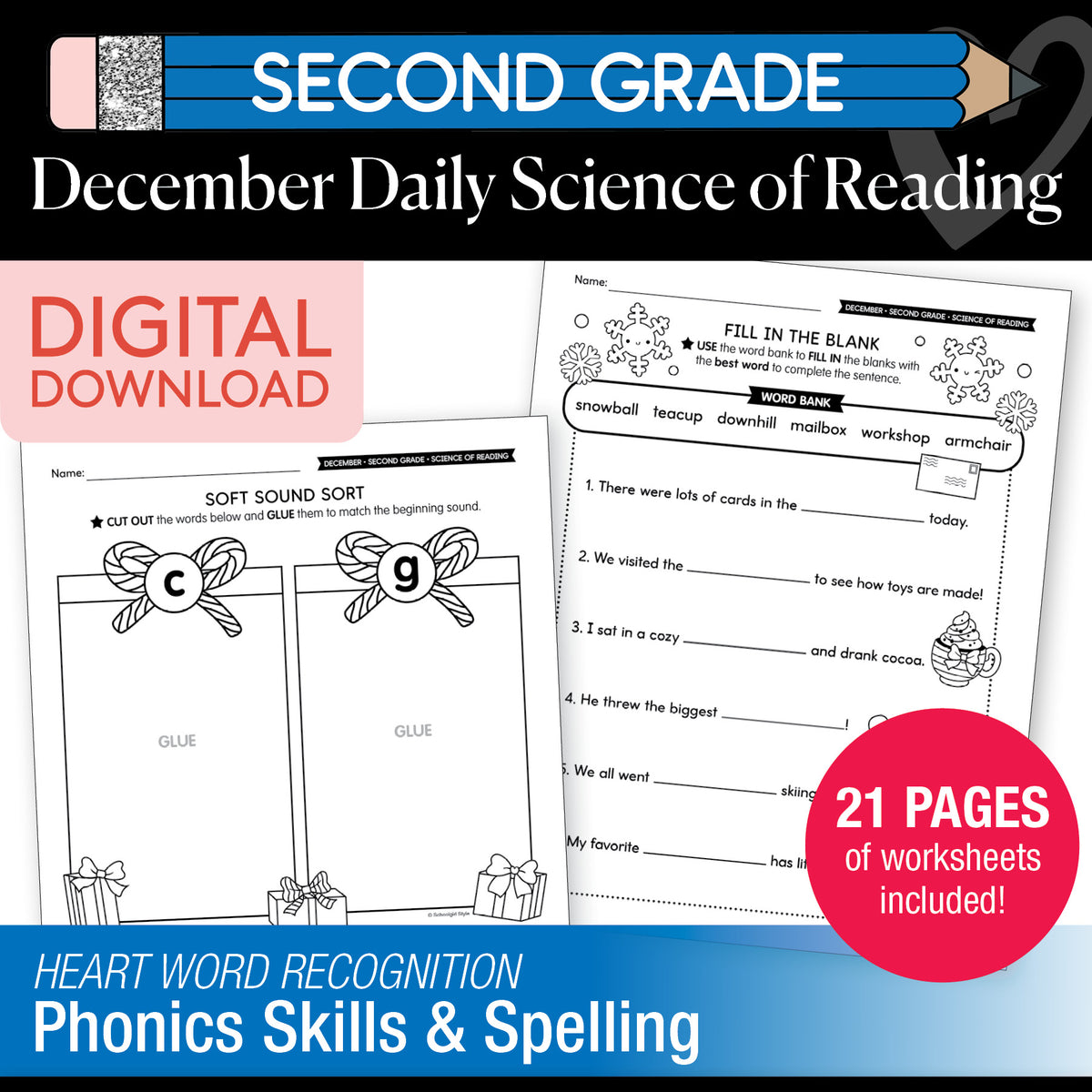 Printable Second Grade December Daily Science of Reading