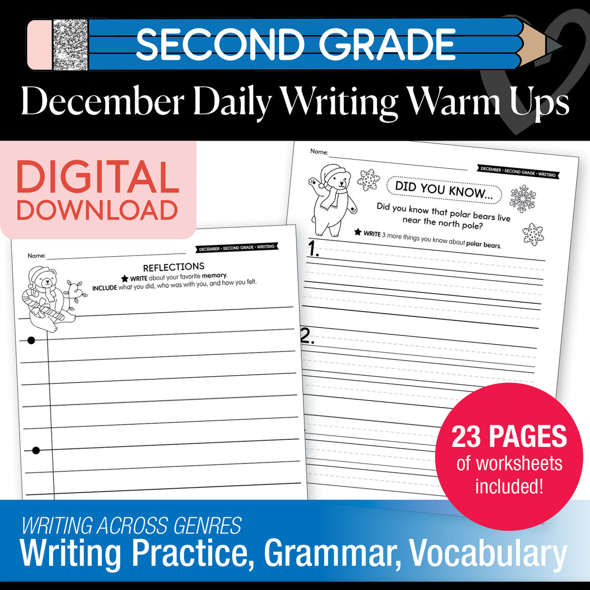 Printable Second Grade December Daily Writing