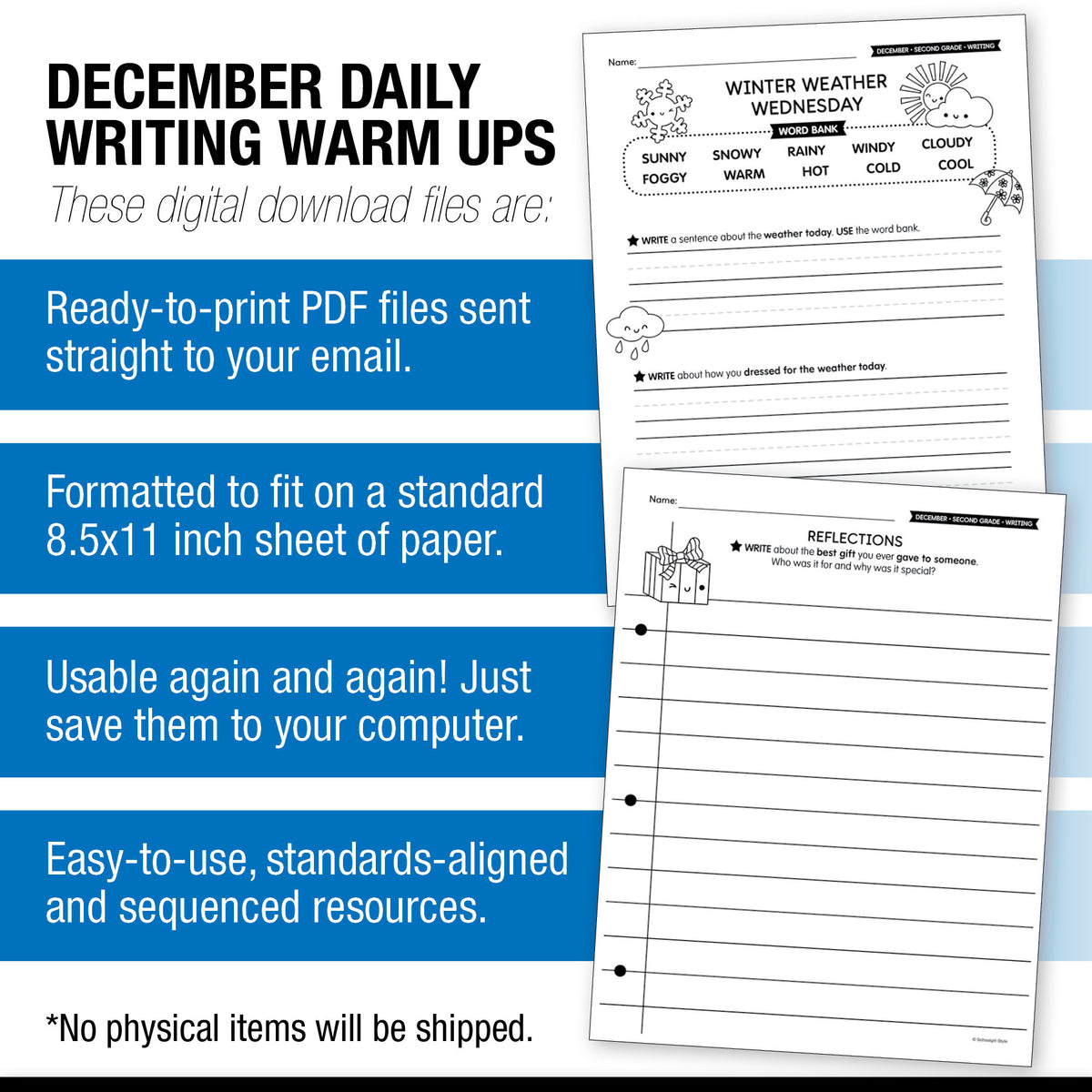 Printable Second Grade December Daily Writing