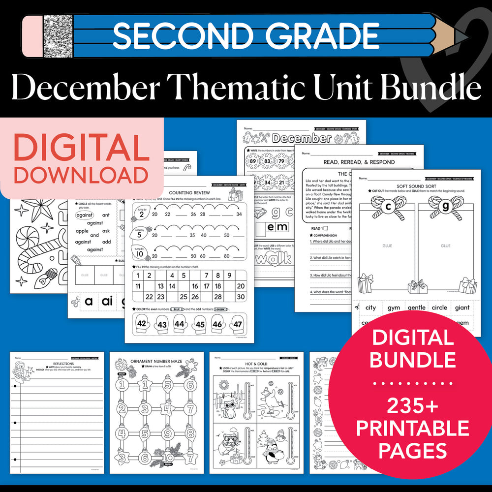 Printable Second Grade December Thematic Unit Bundle