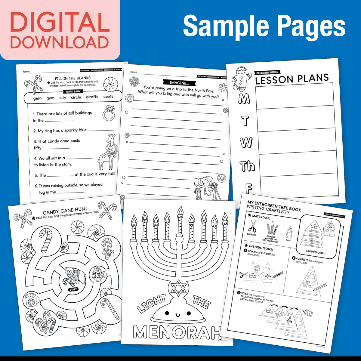 Printable Second Grade December Thematic Unit Bundle